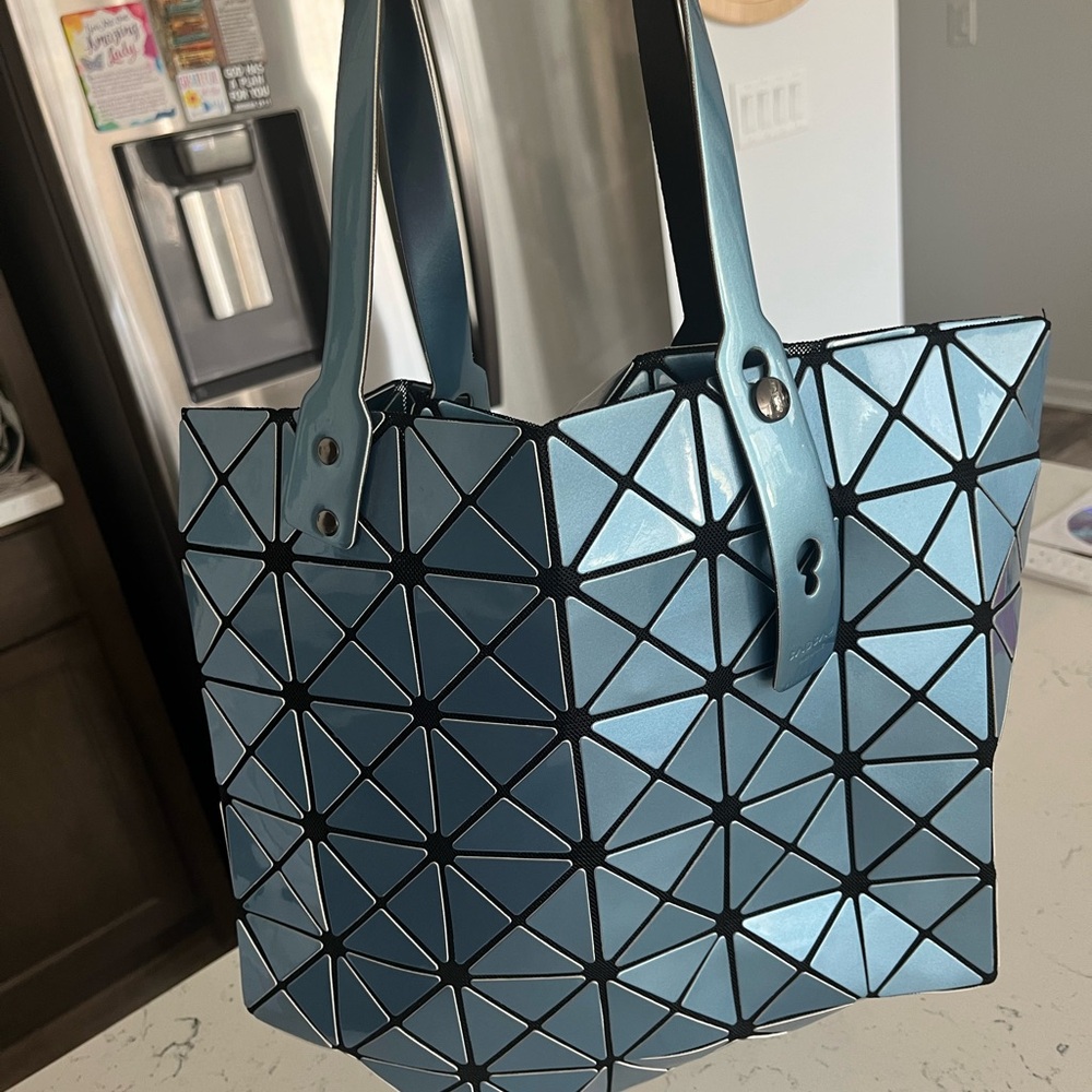 Blue Tote purse  with Geometric Design and Sturdy Handles